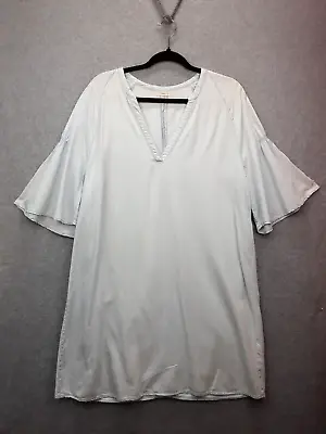 Oysho Size L Light Wash V-neck Flared Sleeves Chambray Short Dress • $19