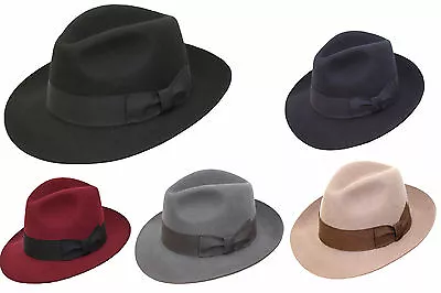 Unisex Wide Brim Fedora Hat High Quality Hand Made 100% Wool Felt Trilby • £31.99