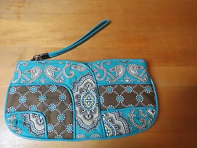 Vera Bradley Totally Turq Lg Clutch Wristlet Purse Handbag Retired Vtg Pattern • $24.99