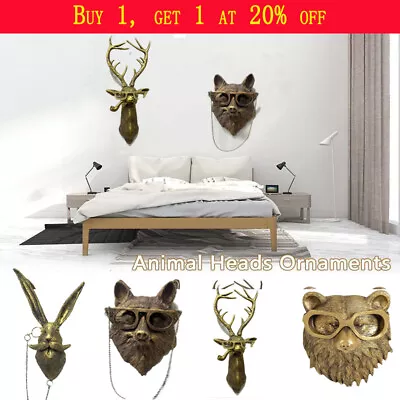 Animial Head Wall Mounted Sculpture Resin Animal Pendant Decoration Wall Decor • £12.99