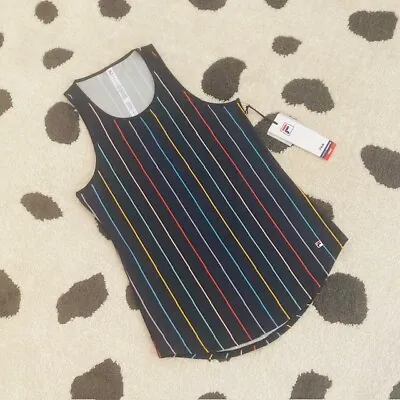 NWT Fila Women's XS Cross Court Long Loose Fit Rainbow Stripe Print Tennis Tank • $19.99