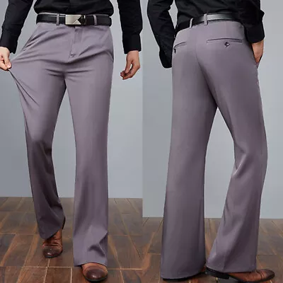 Men Bell Bottom Flared Pants 60S 70S Retro Stretch Bootcut Trousers Slim Fit • $38.99