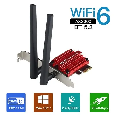 AX3000 Wireless WiFi 6 PCIe Card For Desktop Bluetooth 3000Mbps WiFi 6 Adapter • $19.99