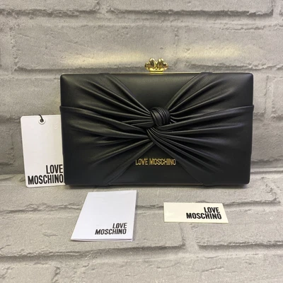 £49.99 • Buy Love Moschino Black Knot- Clutch/cross Body Bag-Gold Hearts & Chain. BNWT