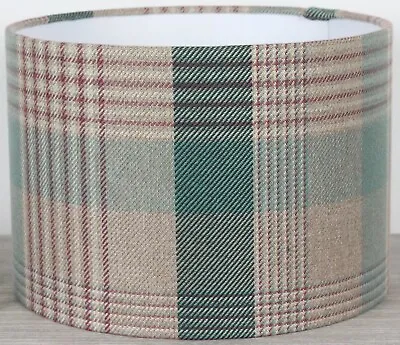 Katrine Teal Green Beige Tartan Tweed Highland Country Check Drum Lampshade • £22.99