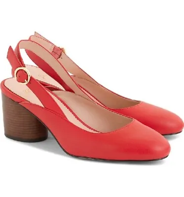 J. Crew Slingback Leather Pumps Size 10 Red Block Heels Shoes L0313 NWB • $64.99