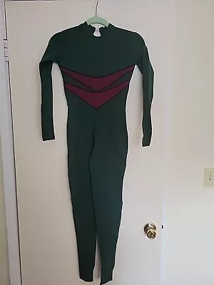 Vintage 80s Long Sleeve Unitard Leotard Green Cotton XS/SMALL • $120