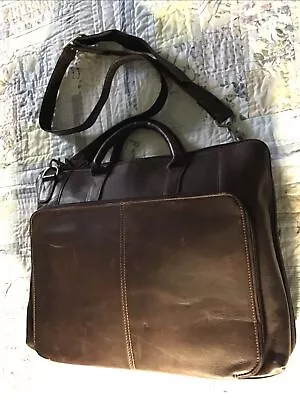 Brown Leather Mens Brief Case Satchel Computer Laptop Bag Carry Bag Brown 11x16 • $25