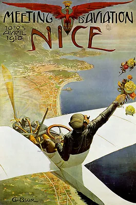 Meeting Nice D'aviation Vintage Travel Poster  • $22