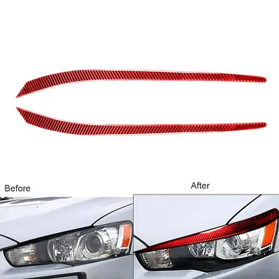 Red For Mitsubishi Lancer Evo 2008-14 Carbon Fiber Headlight Eyelid Eyebrow Trim • $21.49