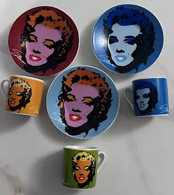 Andy Warhol / Marilyn Monroe 3 Espresso Cups & 3 Saucers By Block Porcelain • $35