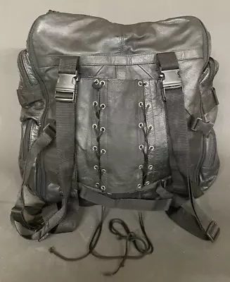 Heavy Duty Black Leather Motorcycle Backpack EUC • $132