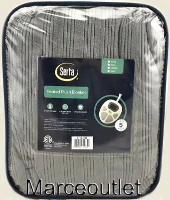 Serta Ribbed Microfleece Heated Plush Blanket QUEEN Gray • $23.50