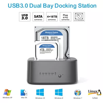 £28.99 • Buy USB 3.0 Docking Station 2.5 /3.5  SATA HDD SSD Dual Hub Hard Drive Backup Cloner