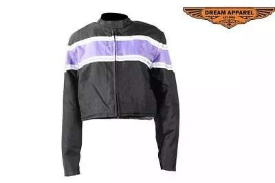 Women's Motorcycle Black Lightweight Textile Jacket With Purple Stripe & Pockets • $29.99