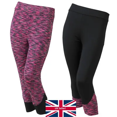 Scuba Active Women's Sports Cropped Capri Leggings Gym Workout Fitness Black • £7.49