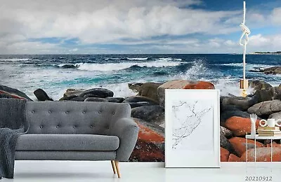 3D Stone Sea Spindrift Cloud Sky Self-adhesive Removeable Wallpaper Wall Mural1 • $44.99