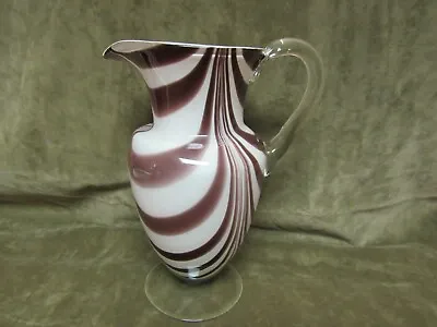 Vintage Nailsea Art Glass Ewer/Vase/Pitcher Purple White Clear Colors Hand Blown • £225.19