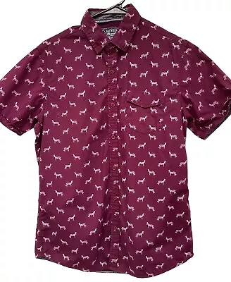 Broken Threads Mens Burgundy Short Sleeve Zebra Shirt Size M- Small Flaw • $4