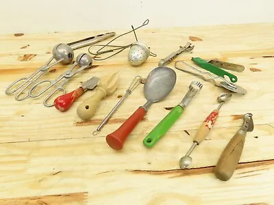 Vintage Lot Of 15 Kitchen Utensil Pizza Cutter Scooper Whisker ETC • $19.95