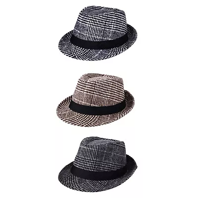 Short Brim Gangster Trilby Fedora Panama Jazz Hat Men Women Classic Cotton Grid • $14.24