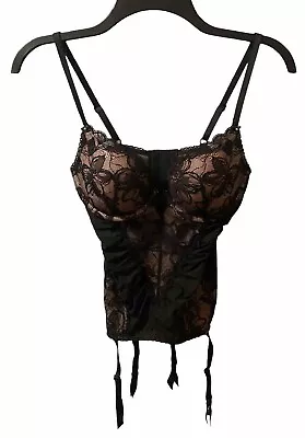 Victorias Secret Sexy Black Bustier Merry Widow Garters 34B • $27.89