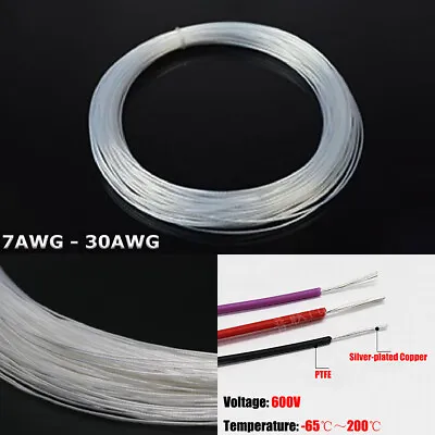 Clear PTFE Silver-plated Copper Cable Hook-up Wire 7~30AWG Audio Headphone DIY • $7.03