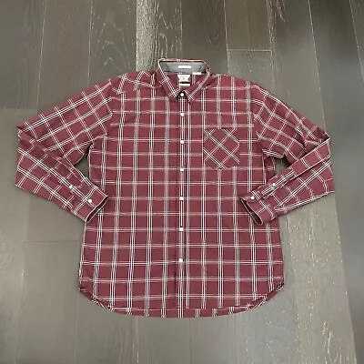 Volcom Shirt Mens Size XL Classic Fit Burgundy Plaid Long Sleeve Button Casual • $11.96