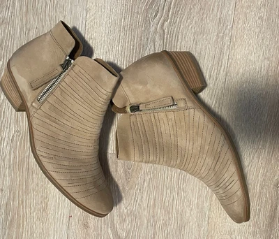 $89 • Buy Paul Green Malibu Sliced Zip Bootie Boot Heel Taupe Suede Round Toe UK 5 US 7.5
