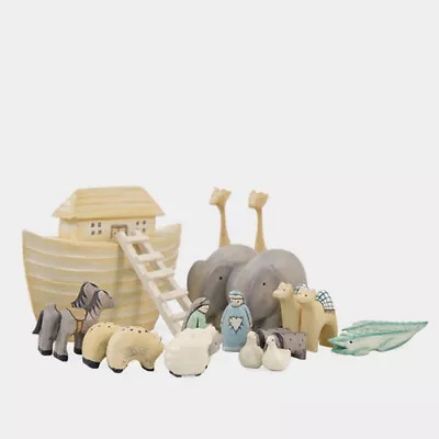 East Of India Small Wooden Boxed Noah's Ark Set - 20 Pieces & Lidded Box • £32.99