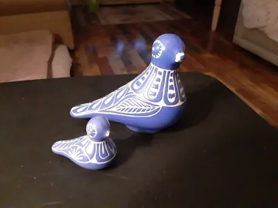 Pair Of Pablo Zabal Chile Blue Studio Pottery Ceramic Dove Figurine Birds Signed • $50