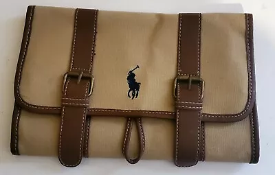 Vintage Polo Ralph Lauren Canvas Toiletry Bag Makeup Case Leather Trim • $34.99