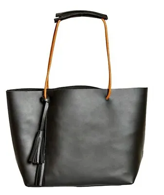 MONSERAT De Lucca Sancha Black Leather Double  Handle Large Tote • $89.99