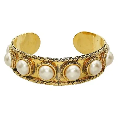 CHANEL Gold-tone Faux Pearls Bangle Bracelet Women Vintage Y1705 • $598