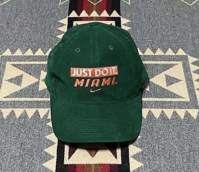 Nike Vtg Miami Hurricanes Football JUST DO IT Hat Cap Adjustable Strapback BC • $35.95