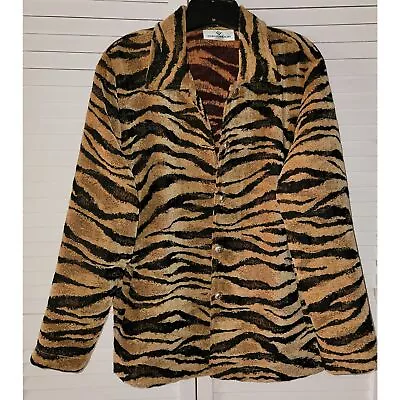 Erin London Womens Size Large Coat Animal Print Button Up 2 Pocket Jacket Blazer • $29.99