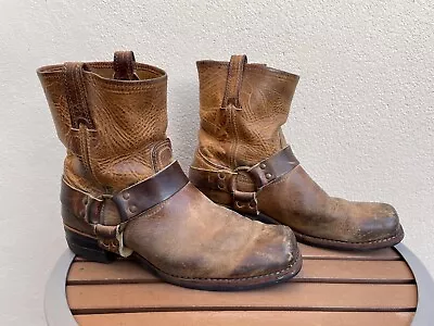 MENS SIZE 12 Frye Harness Leather Gaucho Brown Motorcycle BOOTS DISTRESSED • $39.99