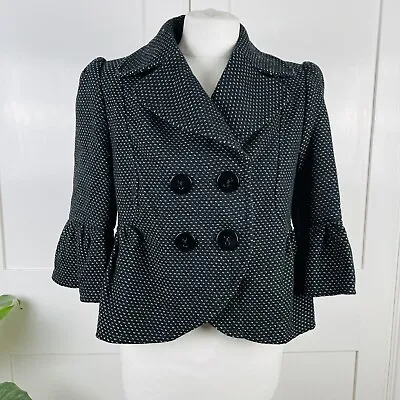 Edina Ronay Womens Black Herringbone Jacket Blazer Size S Button Crop • £15.99