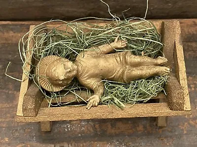 Vintage Nativity Baby Jesus & Wood Manger Replacement Christmas Decoration MCM • $11