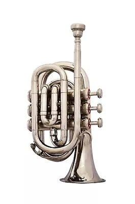 MINI NEW SILVER Bb FLAT 3V POCKET TRUMPET FREE CASE+MOUTHPIECE • $128.98