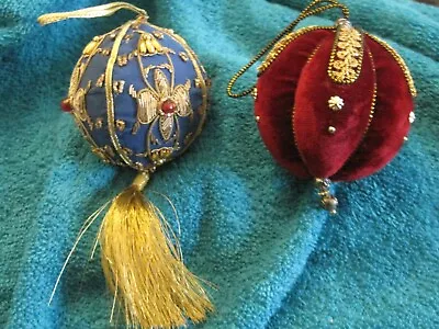 Lot 2 Vintage Handcrafted Push Pin Bead Sequin Satin Ball Christmas Ornaments • $12.99