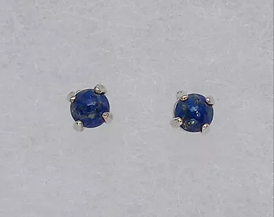 Petite Lapis Lazuli Round Rose Cut Stud Earrings In Sterling Silver • $35