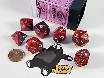 Polyhedral 7-Die Set Gemini - Purple-Red With Gold Numbers Dice By Chessex • $8.95