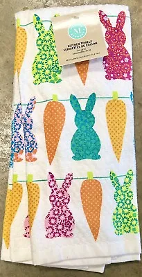 Martha Stewart Calico Bunny Rabbit Carrots Dish Towels Kitchen Towels Set Of 2 • $18.95