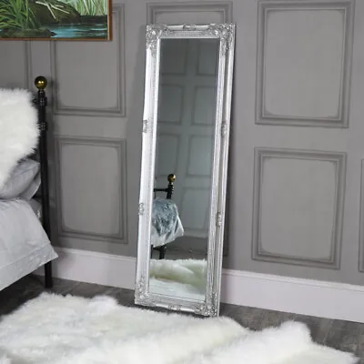 Tall Ornate Silver Wall/leaner Mirror Slim Wall Mounted Mirror Hallway Beveled • £59.95