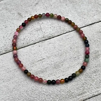 Natural Tourmaline Stone Beaded Bracelet 4mm Healing Gemstone Stretch Bracelet • $12