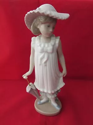 Vintage Nao By Lladro Figure Figurine April Showers Girl With Hat And Parasol • $85