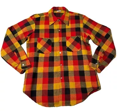 Vintage 80s Big Mac Flannel Shirt Men's Medium Orange Plaid Long Sleeve Buffalo • $35