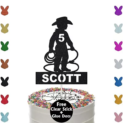 Personalised Cowboy Glitter Cake Topper Birthday Party Any Name &Age Decoration • £2.95