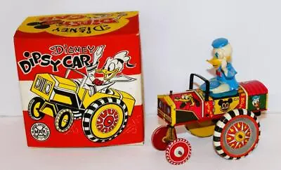 PRISTINE DISNEY 1950s DONALD DUCK  DIPSY CAR  WIND UP TOY+REPLICA BOX BY LINEMAR • $269.99